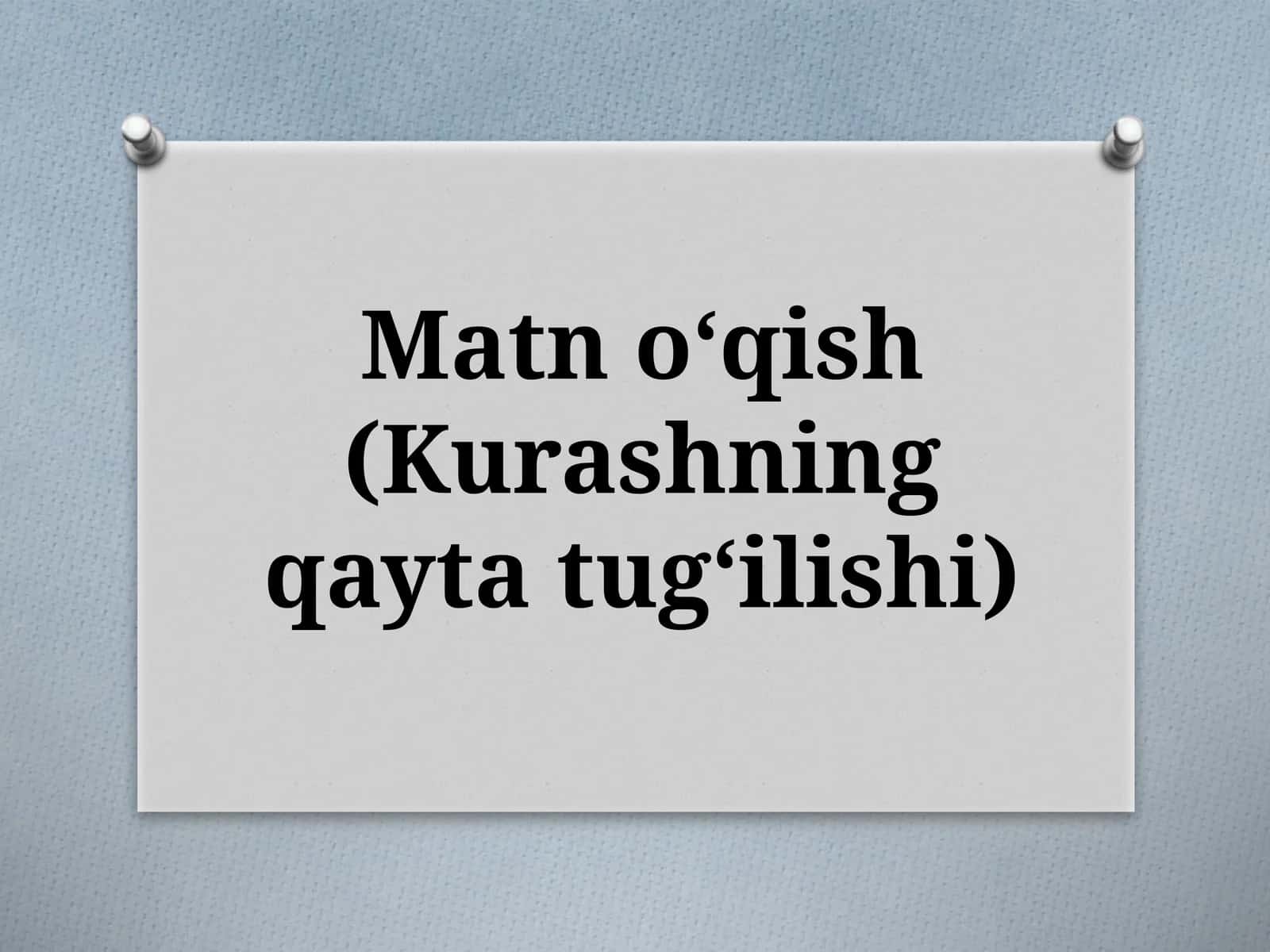 KURASHNING QAYTA TUG’ILISHI