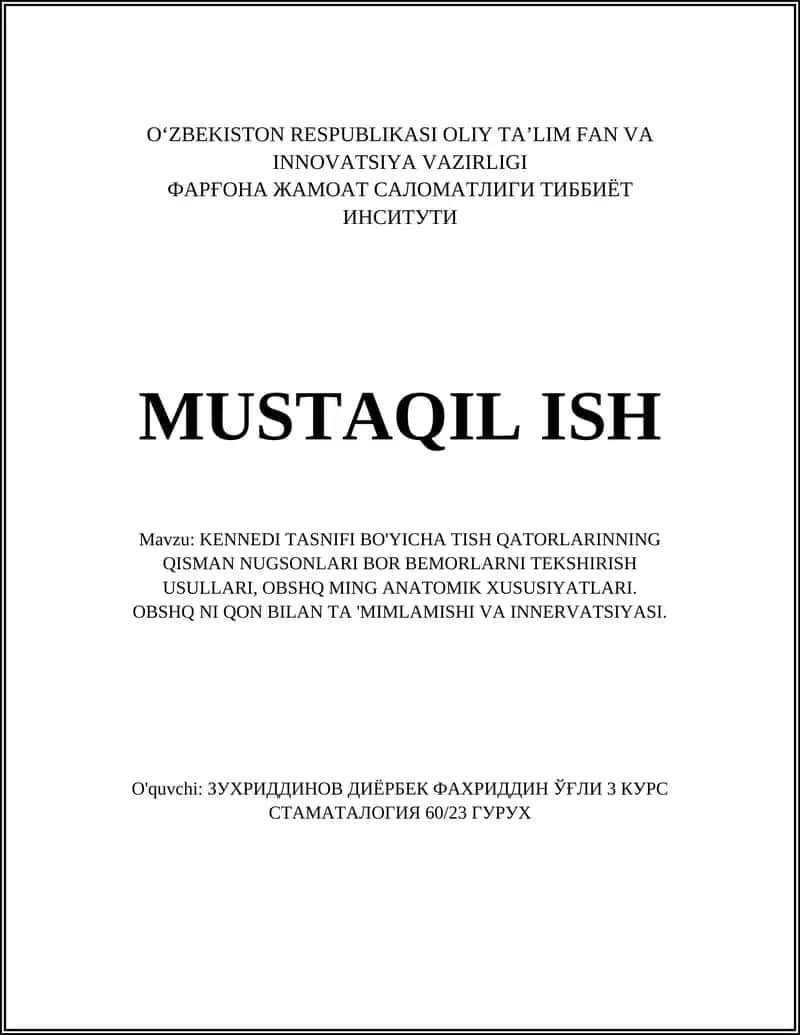 Kennedi Tasnifi Asoslari va Qisman Nugʻsonli Tish Qatorlarini Sinflanishi