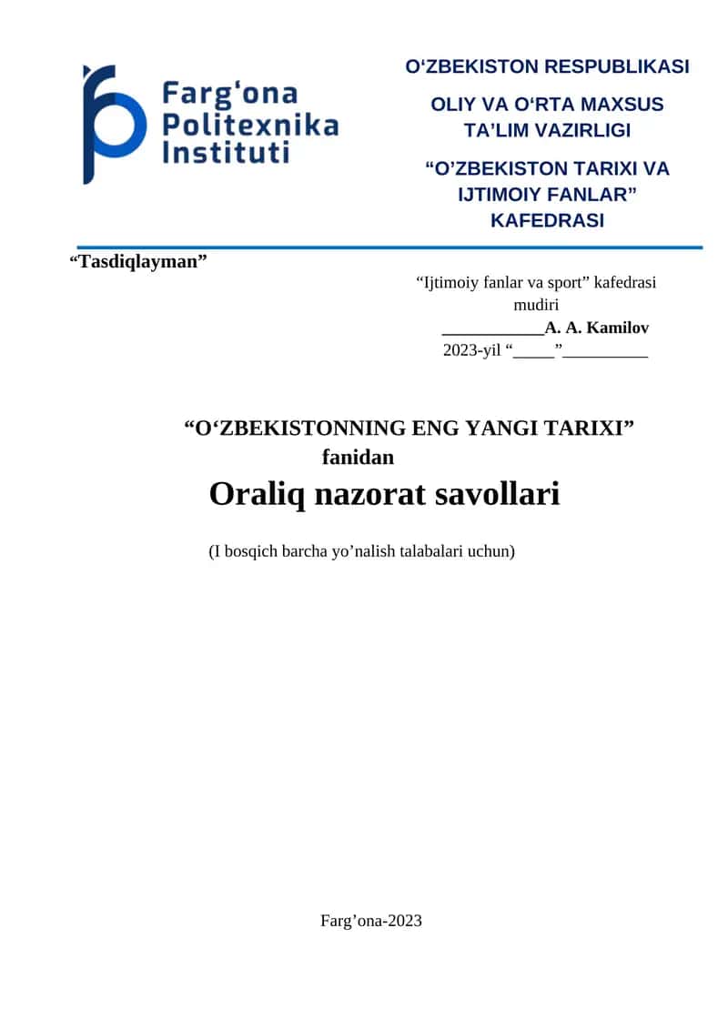 O'zbekistonning eng yangi tarixi