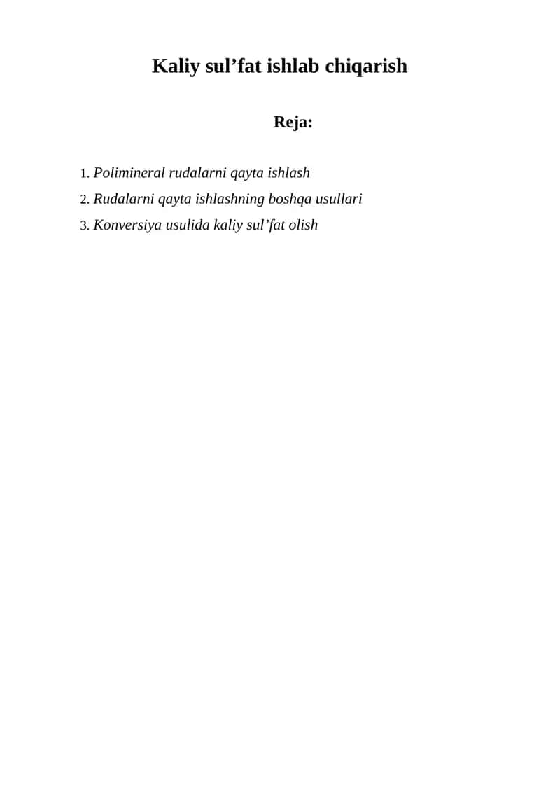 Kaliy sul’fat olish usullari