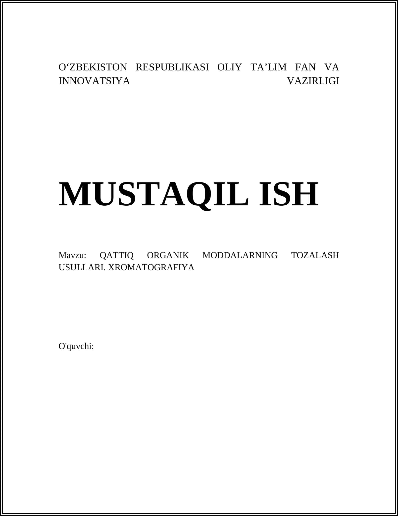 Qattiq Organik Moddalar Tozalash Usullari