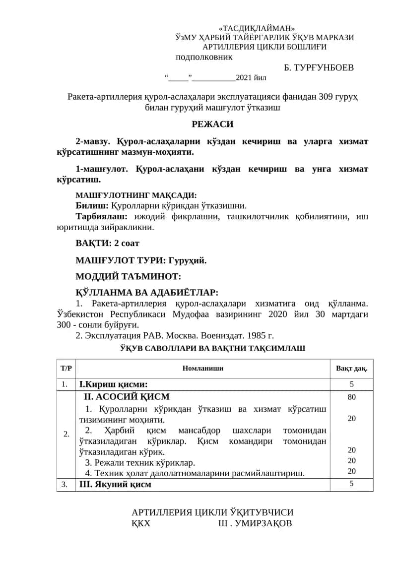 Қурол-аслаҳаларни кўздан кечириш ва уларга хизмат кўрсатишнинг мазмун-моҳияти