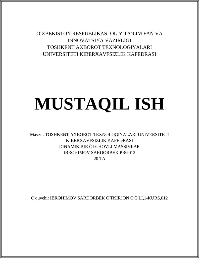 Dinamik bir òlchovli massivlarni C tilida yaratish va boshlang'ich qiymat berish