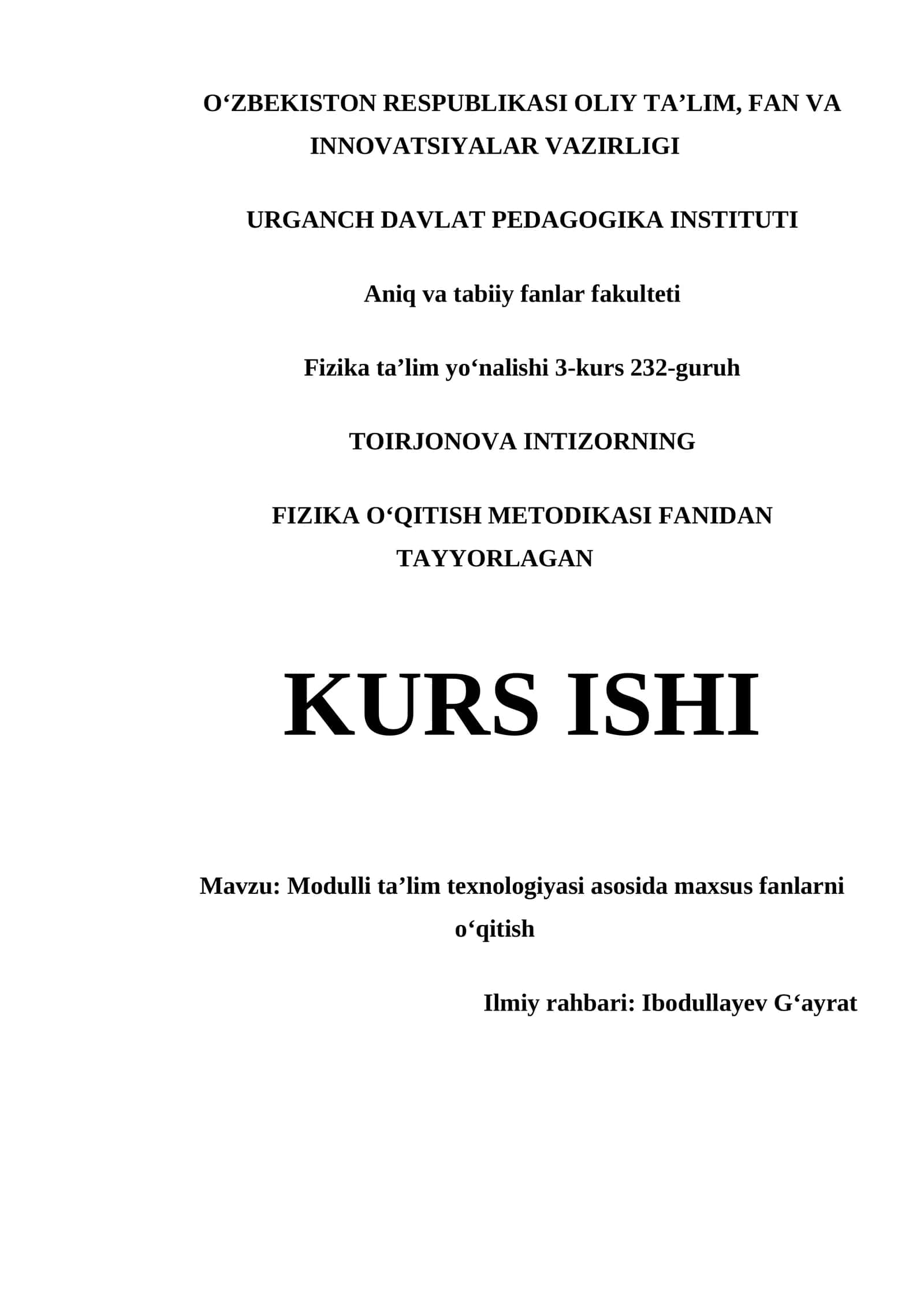 MODULLI TAʼLIM TEXNOLOGIYASI ASOSIDA MAXSUS FANLARNI OʻQITISH