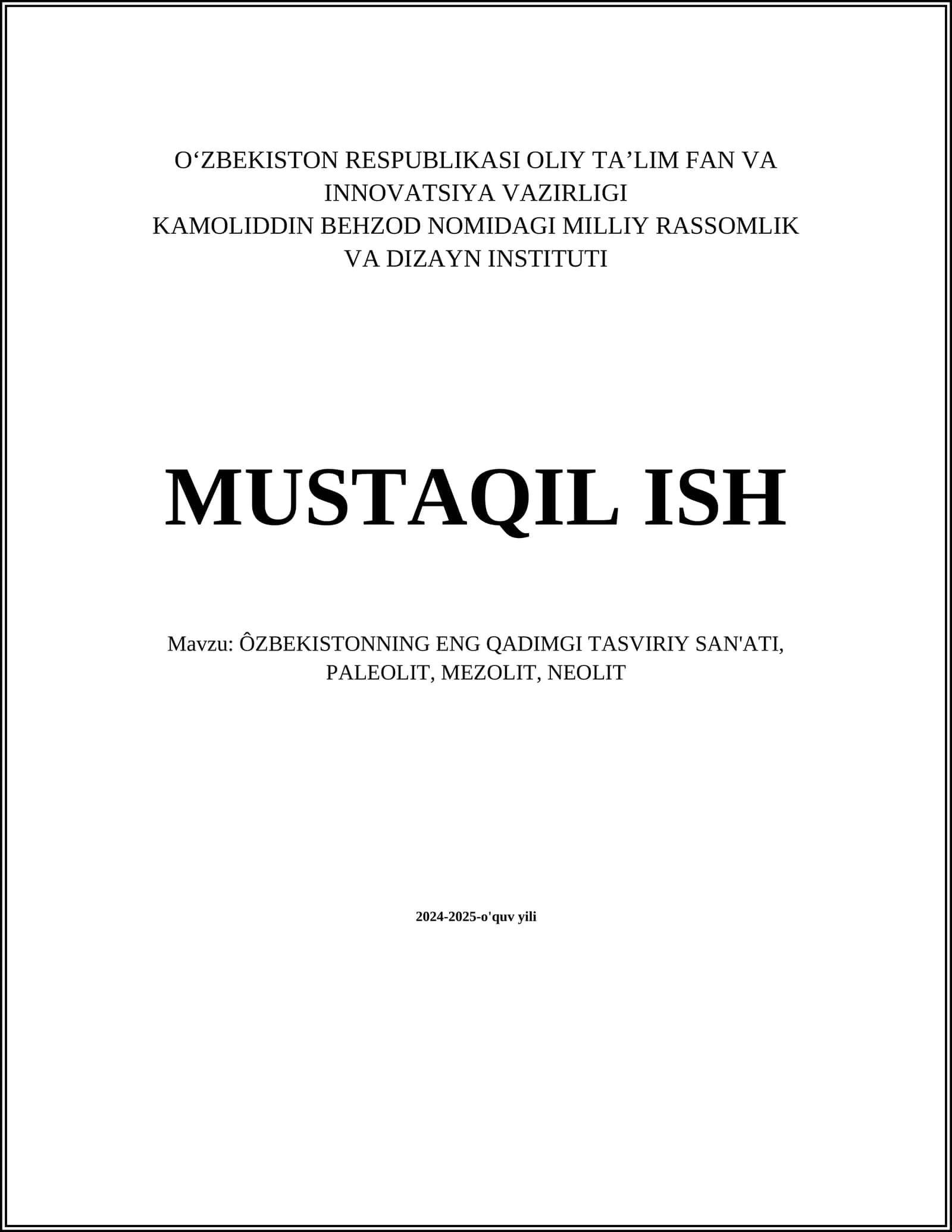 ÔZBEKISTONNING ENG QADIMGI TASVIRIY SAN'ATI, PALEOLIT, MEZOLIT, NEOLIT