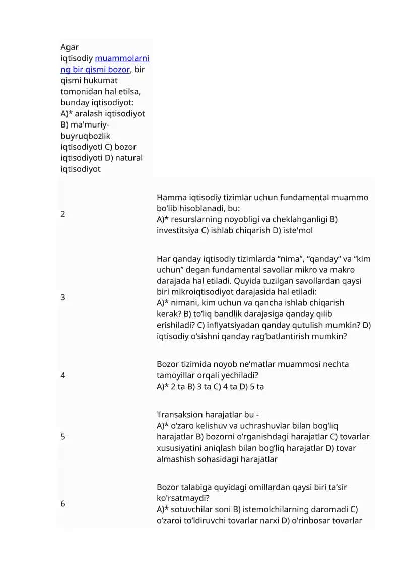 15 - Variant. Iqtisodiy muammolarning