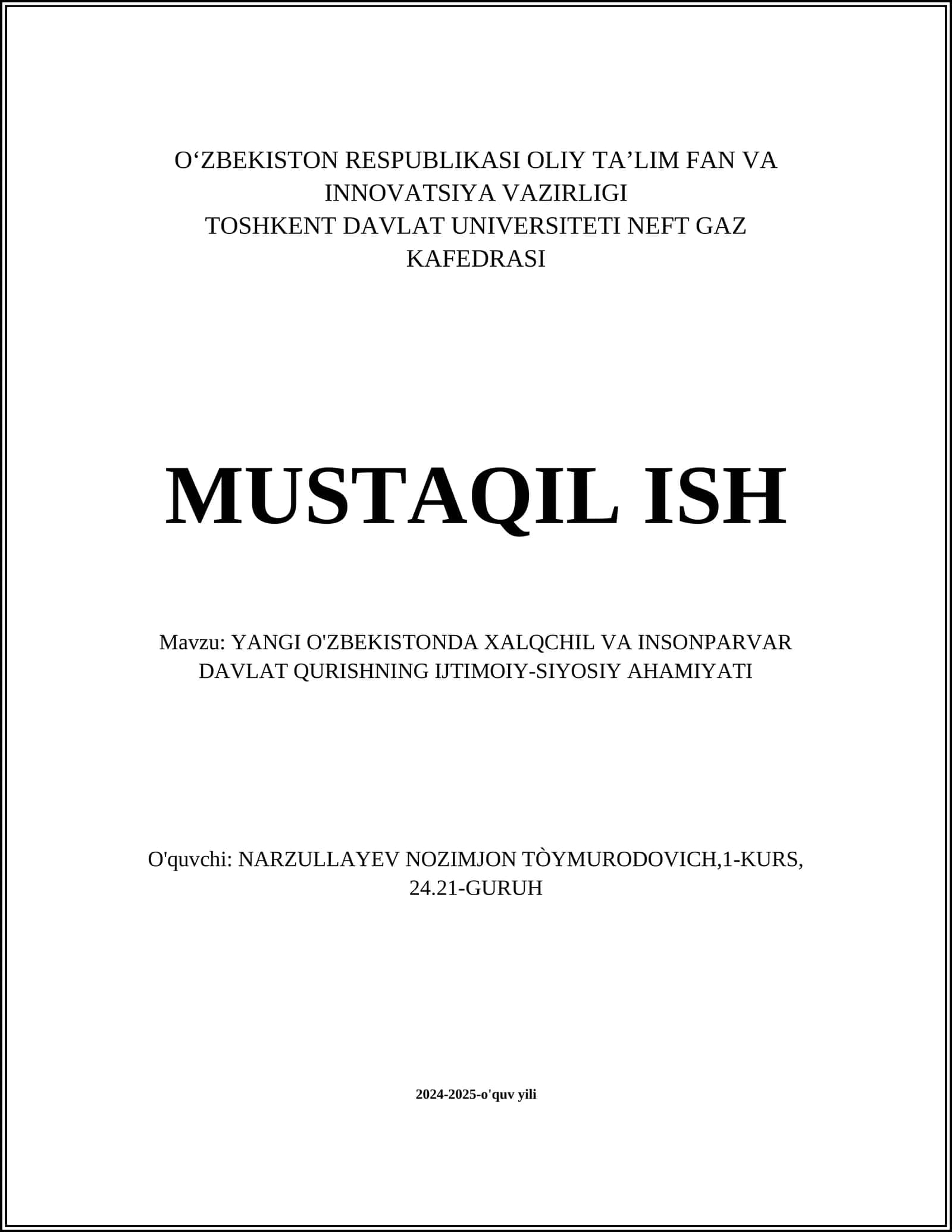 YANGI O'ZBEKISTONDA XALQCHIL VA INSONPARVAR DAVLAT QURISHNING IJTIMOIY-SIYOSIY AHAMIYATI