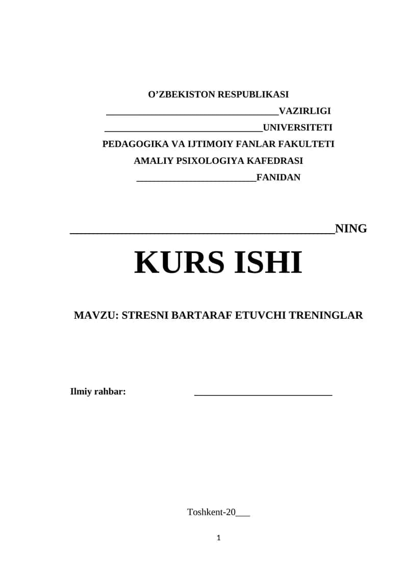 STRESNI BARTARAF ETUVCHI TRENINGLAR