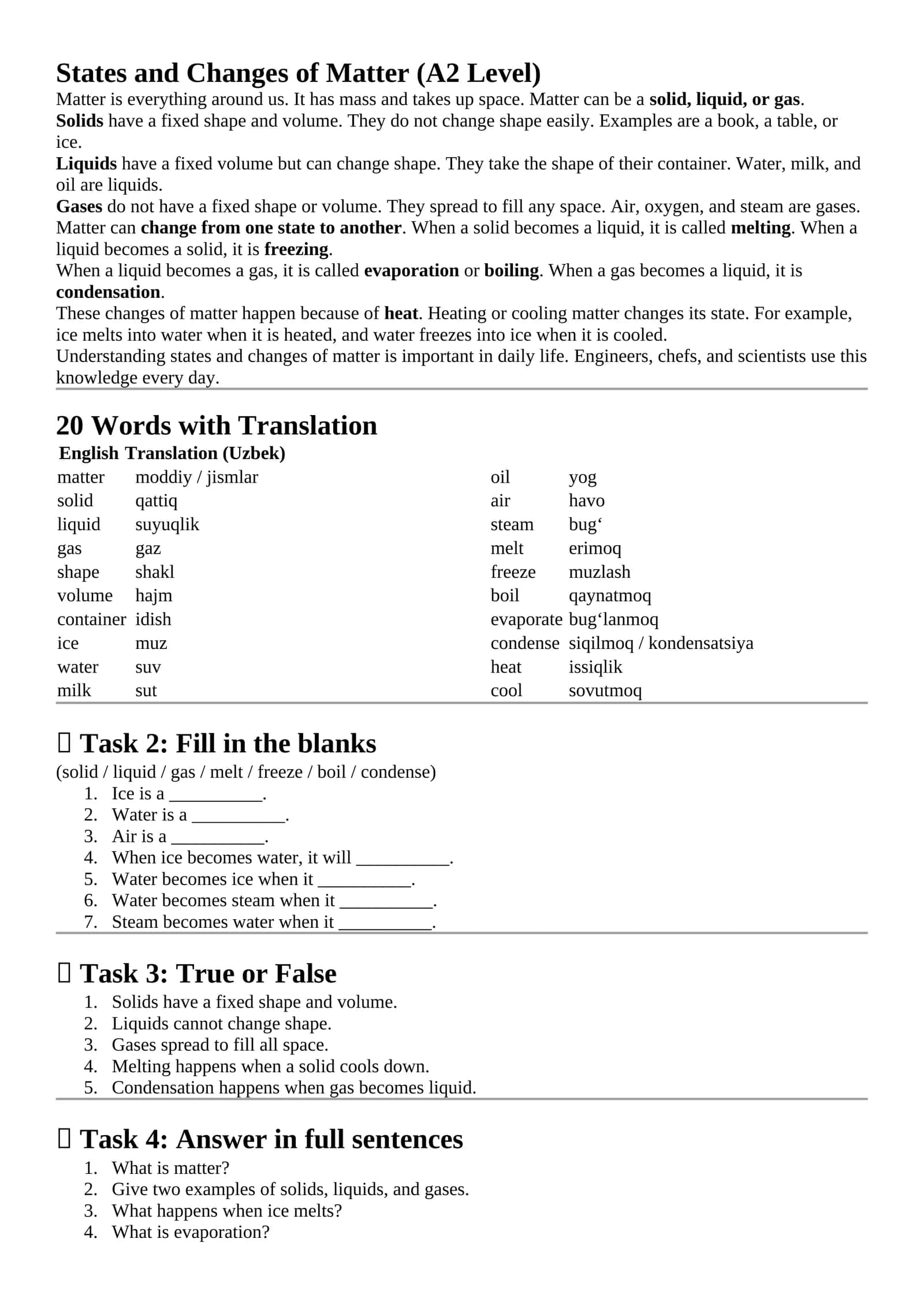 States and Changes of Matter (A2 Level)