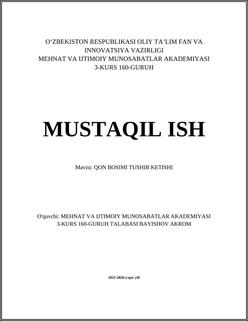 QON BOSIMI TUSHIB KETISHI