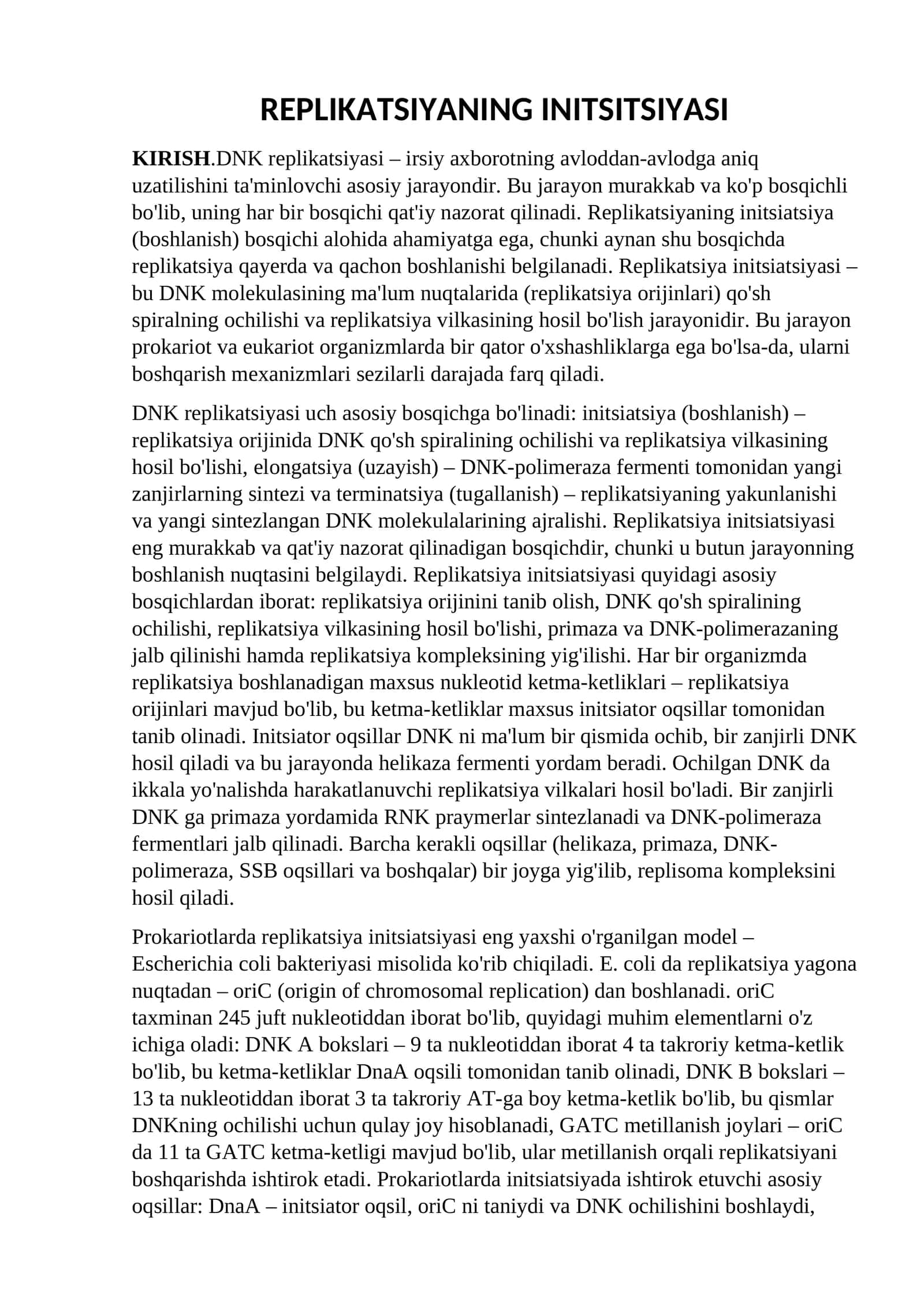 REPLIKATSIYANING INITSITSIYASI
