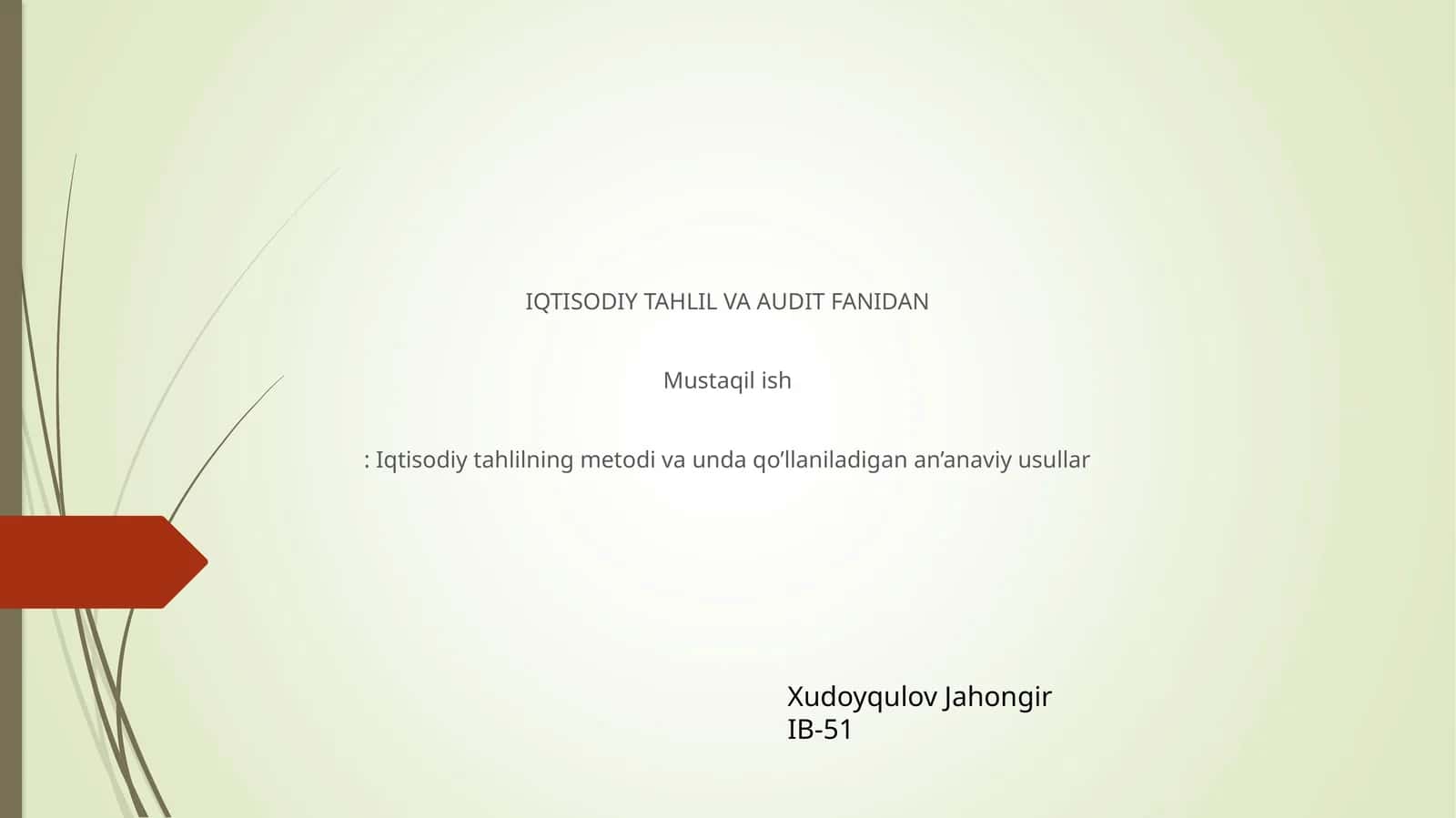 IQTISODIY TAHLIL VA AUDIT FANIDAN