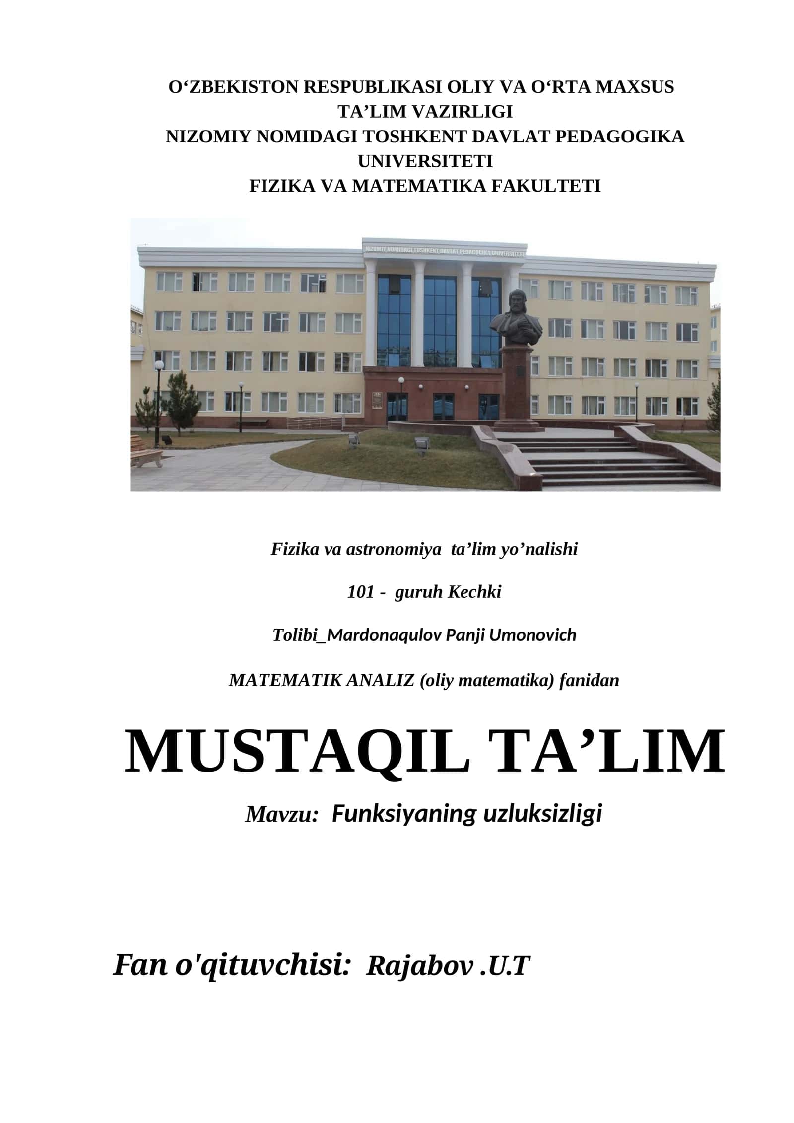 MATEMATIK ANALIZ (oliy matematika)