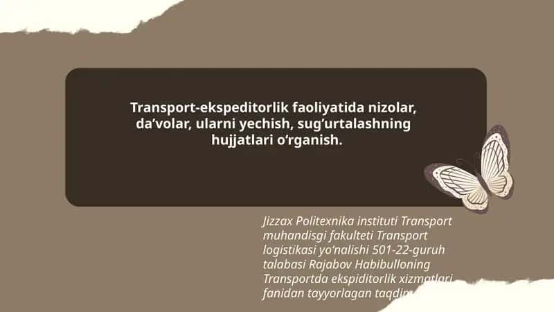 Transportda ekspiditorlik xizmatlari taqdimoti