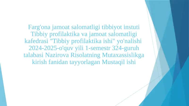 Tibbiy Profilaktika Ishi