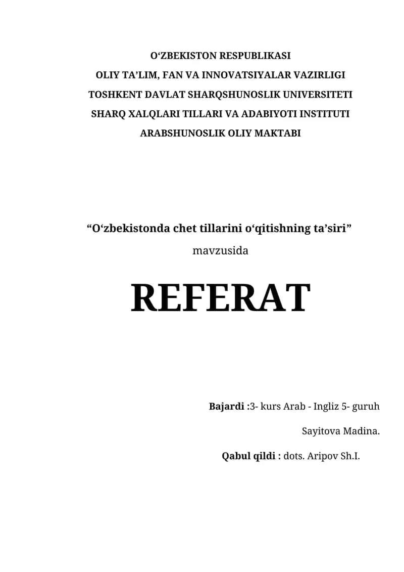 O‘zbekistonda chet tillarini o‘qitishning ta’siri