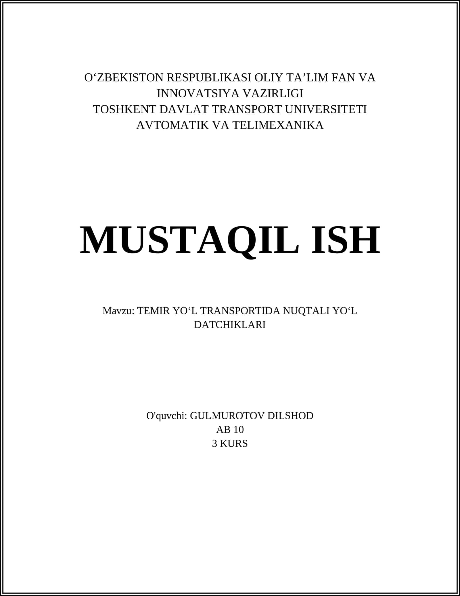 TEMIR YOʻL TRANSPORTIDA NUQTALI YOʻL DATCHIKLARI