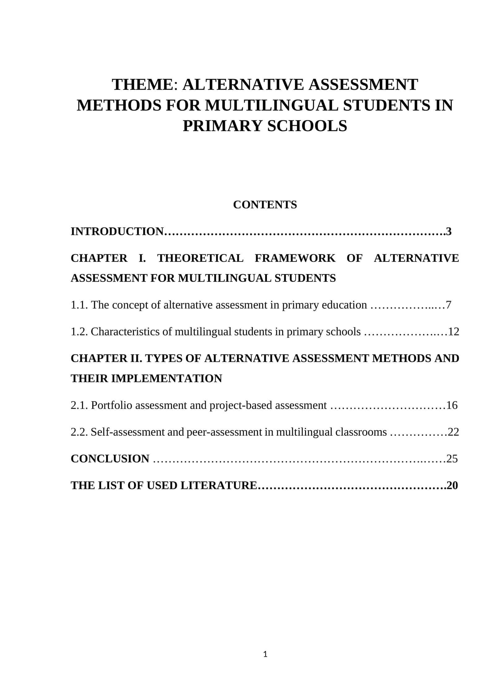 ALTERNATIVE ASSESSMENT METHODS FOR MULTILINGUAL STUDENTS IN PRIMARY SCHOOLS
