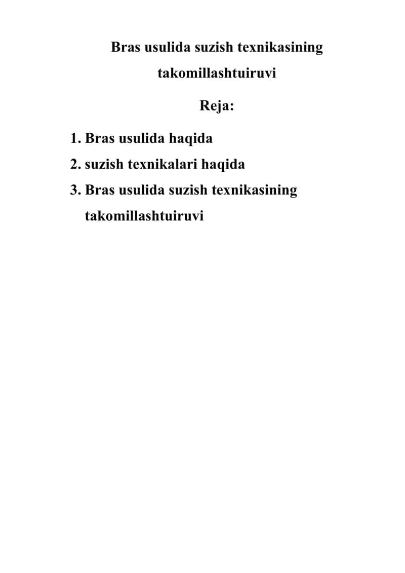 Bras usulida suzish texnikasining takomillashtuiruvi