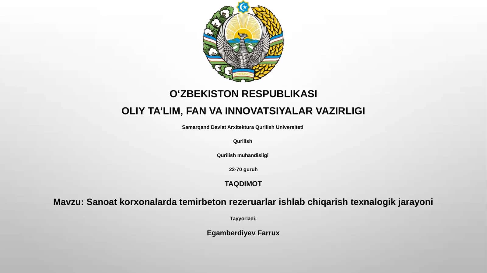 Sanoat korxonalarda temirbeton rezeruarlar ishlab chiqarish texnalogik jarayoni