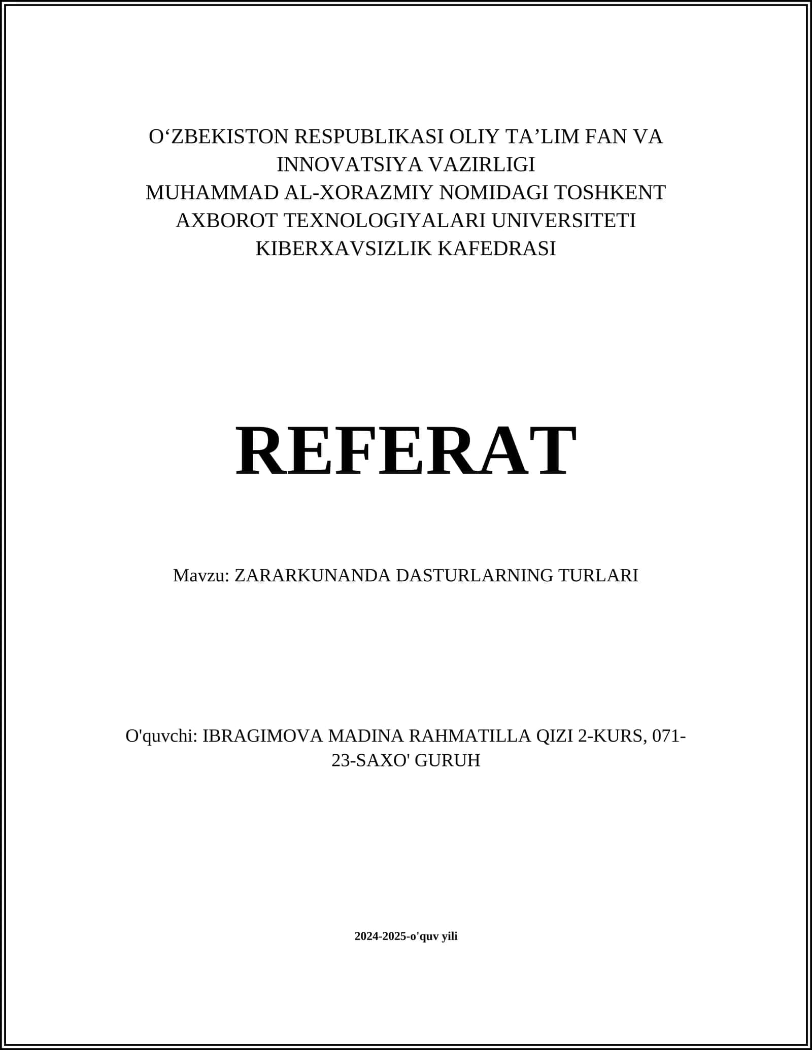 ZARARKUNANDA DASTURLARNING TURLARI