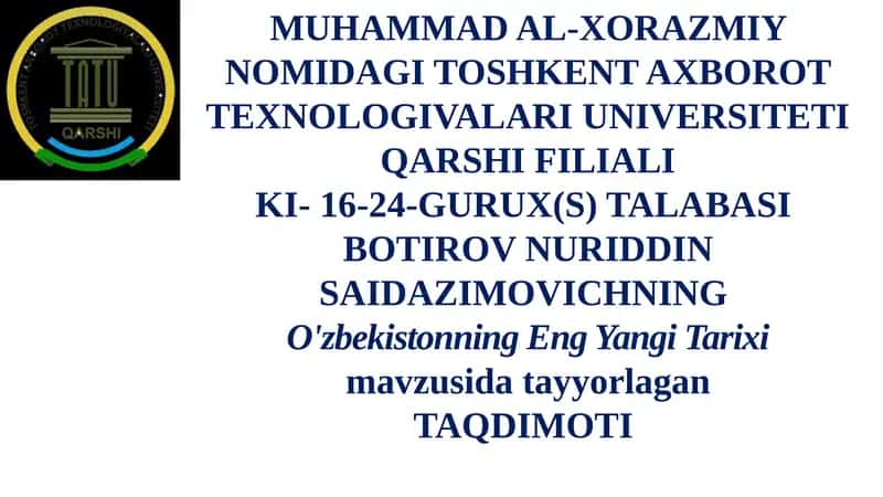 O'zbekistonning Eng Yangi Tarixi
