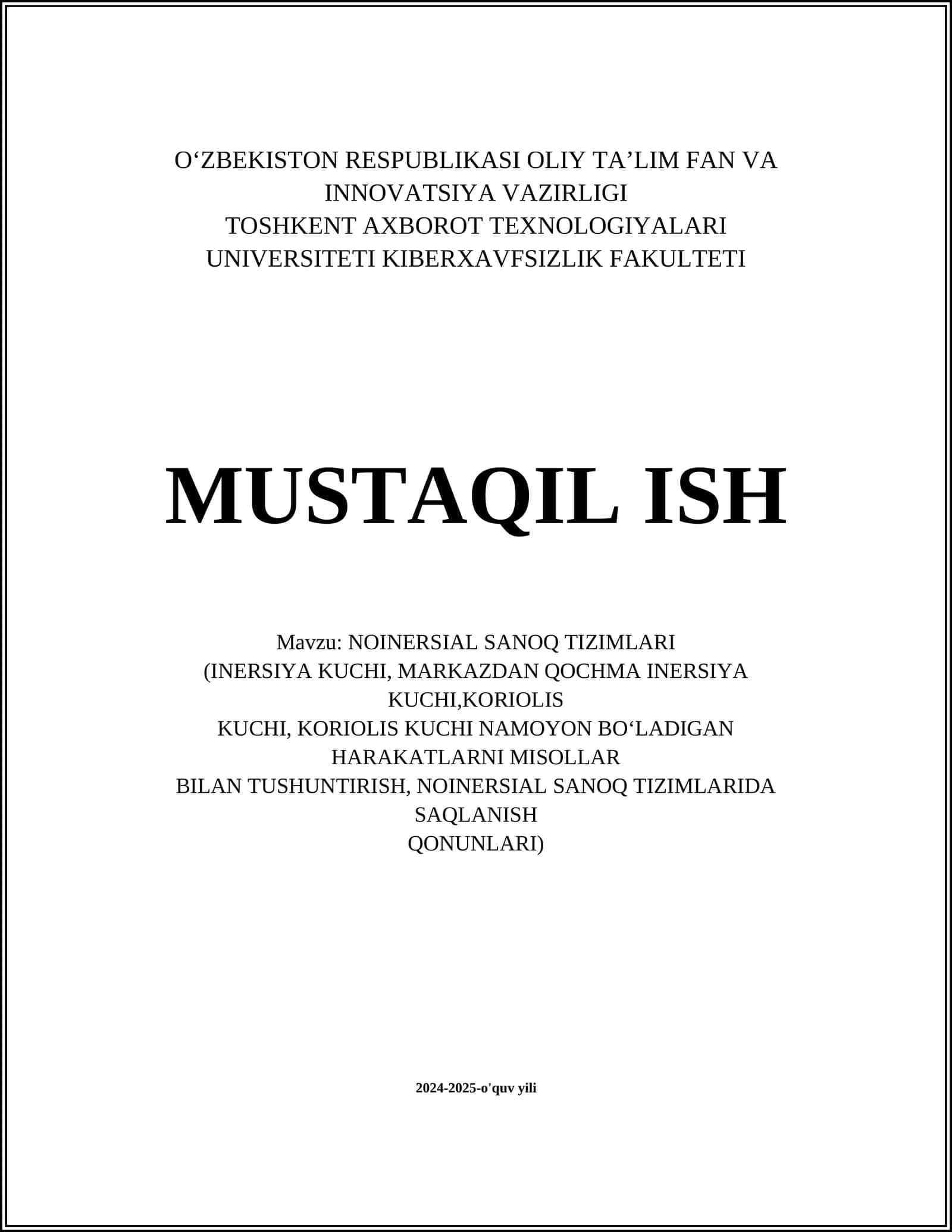 NOINERSIAL SANOQ TIZIMLARI