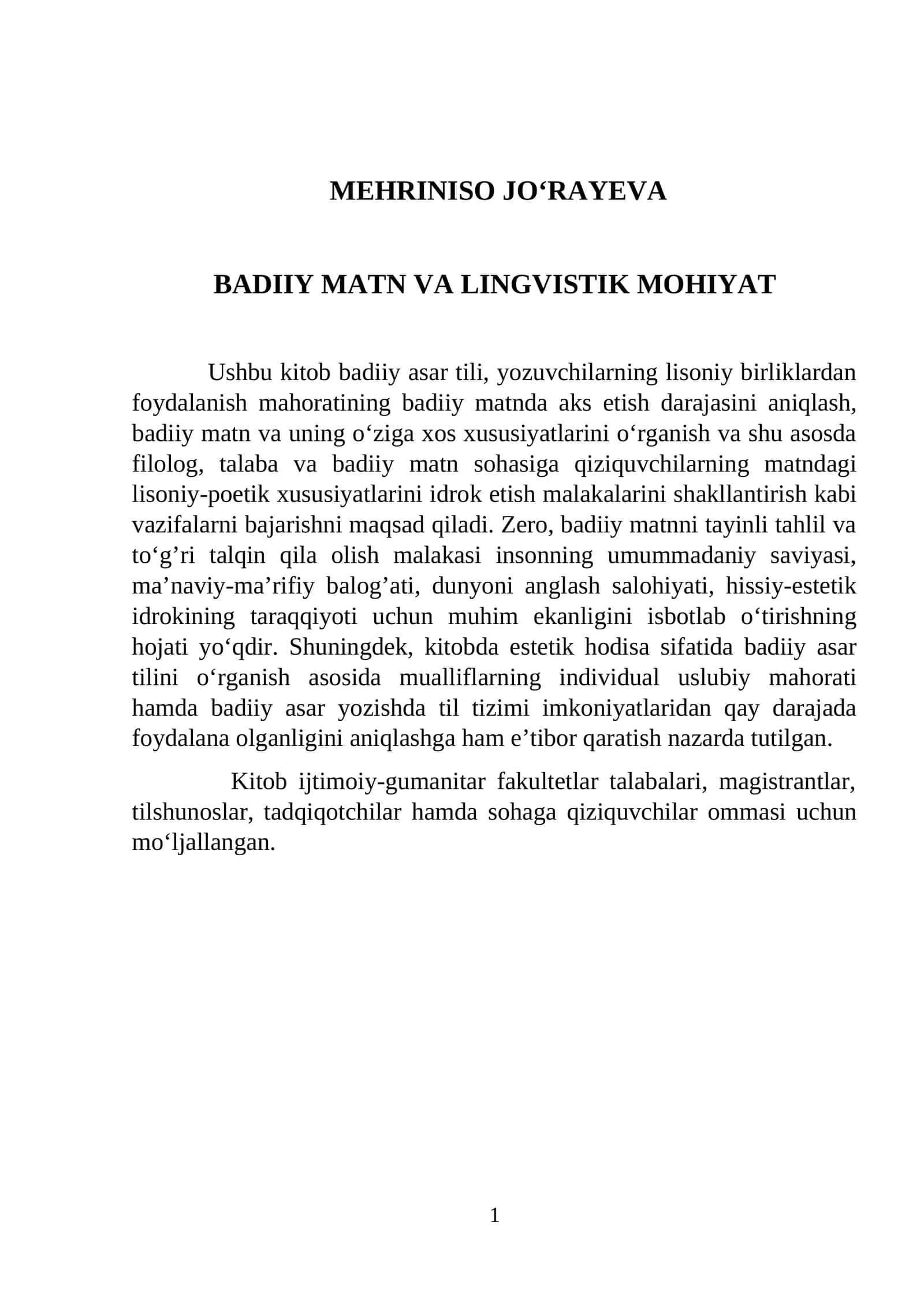 BADIY MATN VA LINGVISTIK MOHIYAT