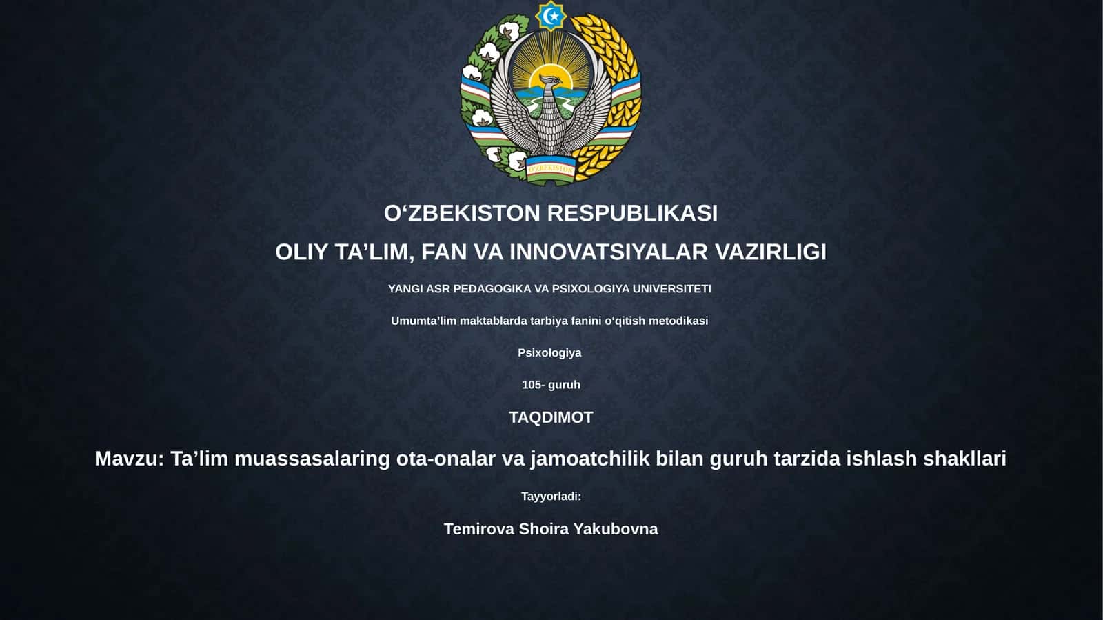 Taʼlim muassasalaring ota-onalar va jamoatchilik bilan guruh tarzida ishlash shakllari