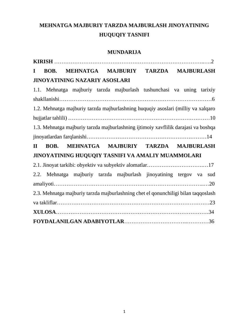 Mehnatga majburiy tarzda majburlash jinoyati