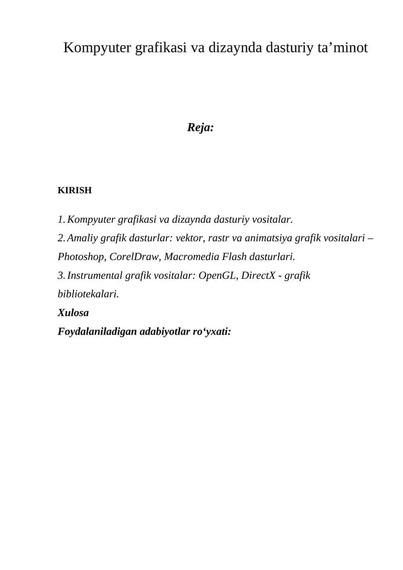 Kompyuter grafikasi va dizaynda dasturiy ta’minot