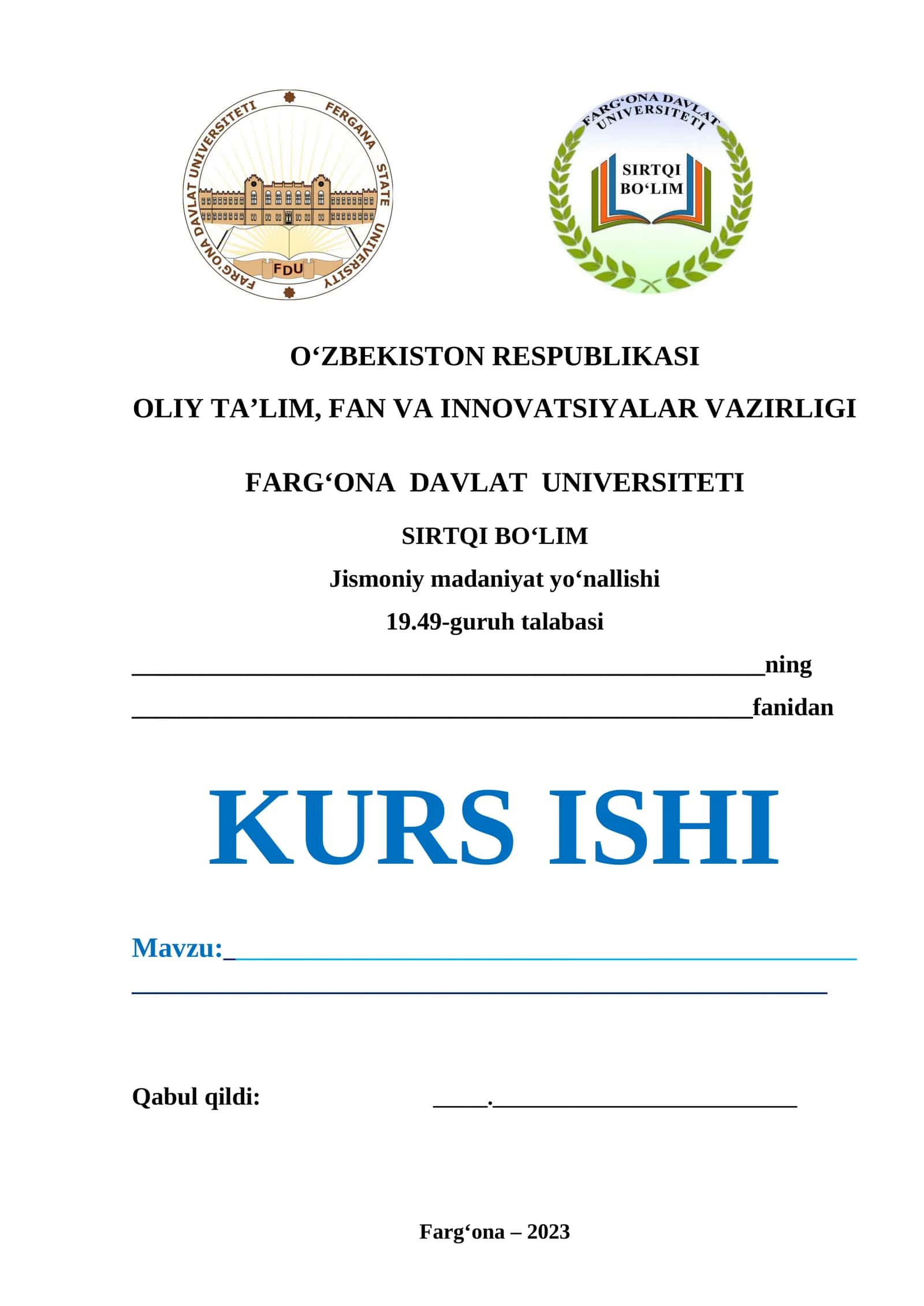 Jismoniy madaniyat yo‘nallishi KURS ISHI