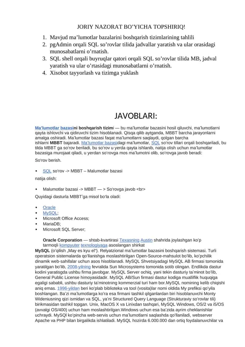 Ma’lumotlar bazasi tizimlari