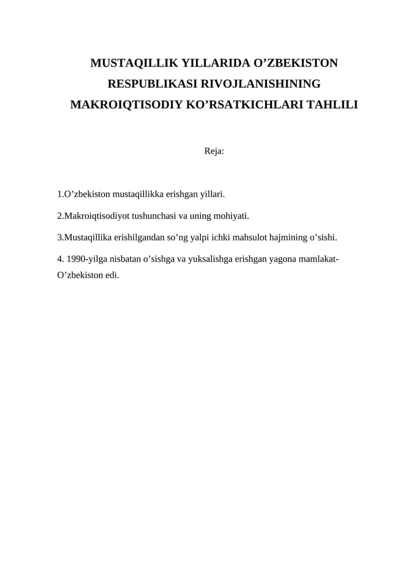 O'zbekiston Respublikasi Mustaqillik Yillarida Rivojlanishi