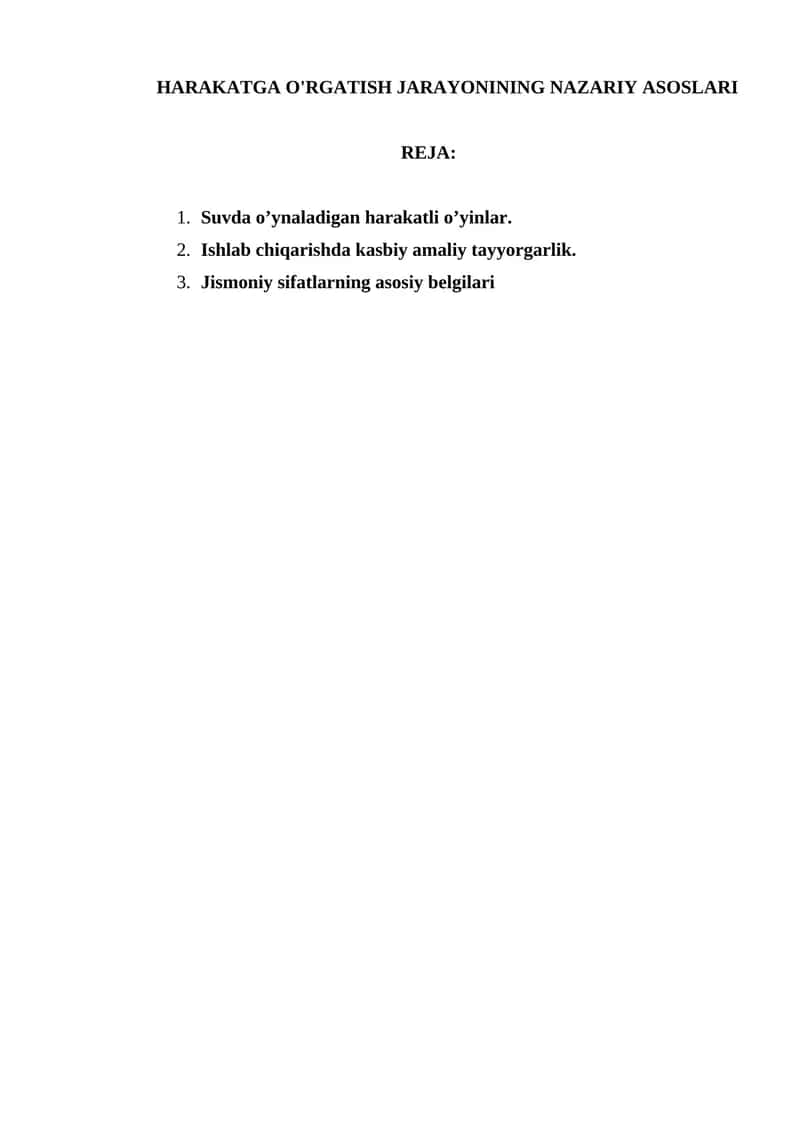 HARAKATGA O'RGATISH JARAYONINING NAZARIY ASOSLARI