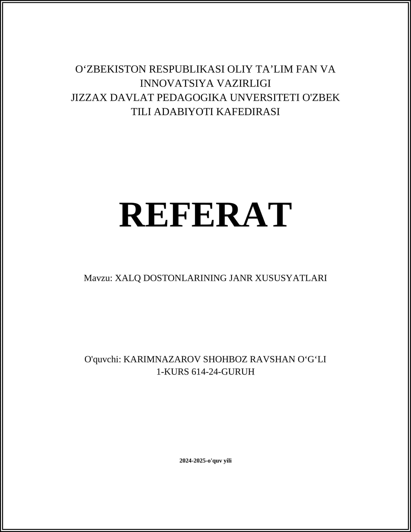 XALQ DOSTONLARINING JANR XUSUSYATLARI