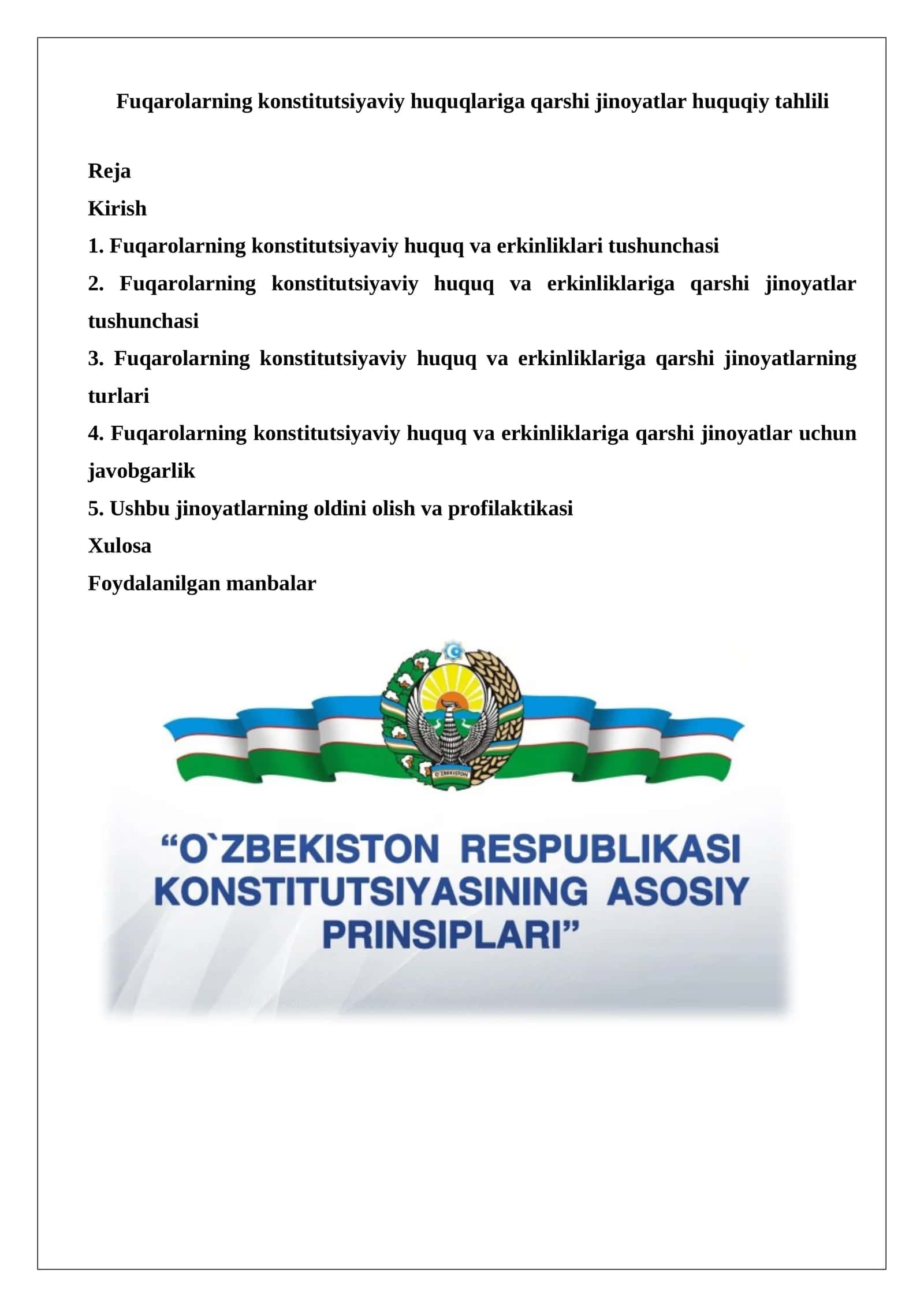 Fuqarolarning konstitutsiyaviy huquqlariga qarshi jinoyatlar huquqiy tahlili
