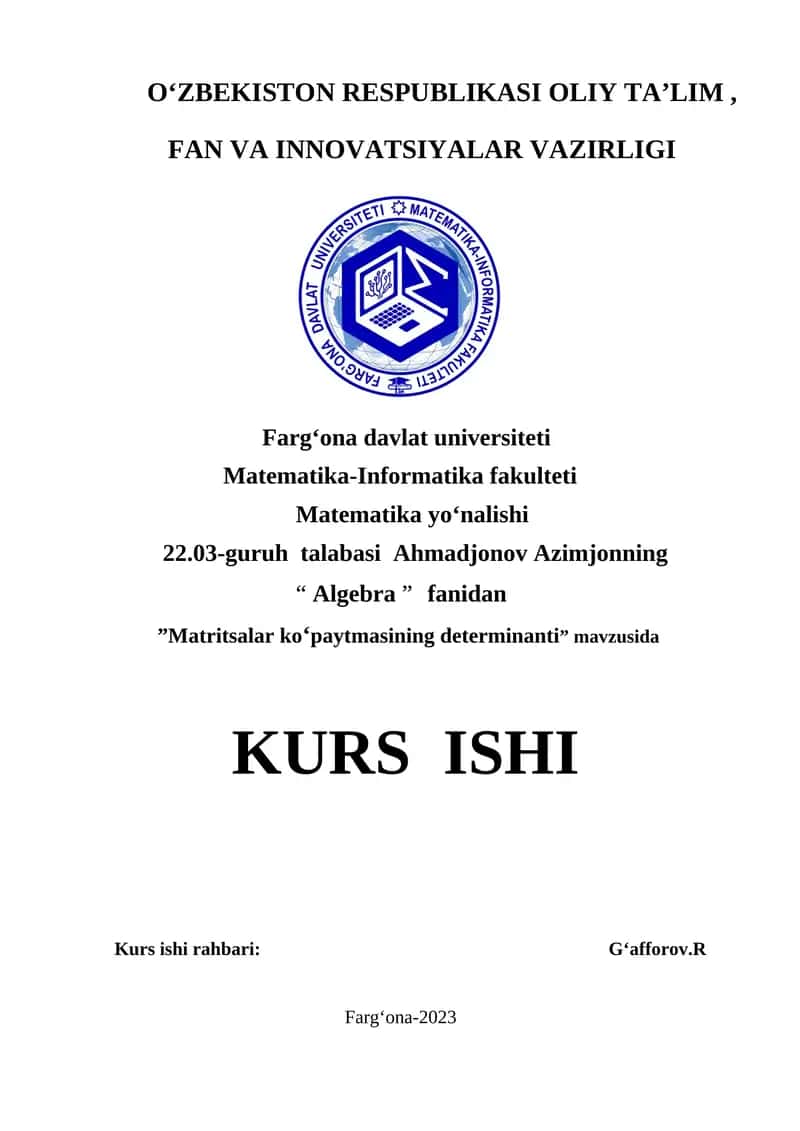 Matritsalar ko‘paytmasining determinanti
