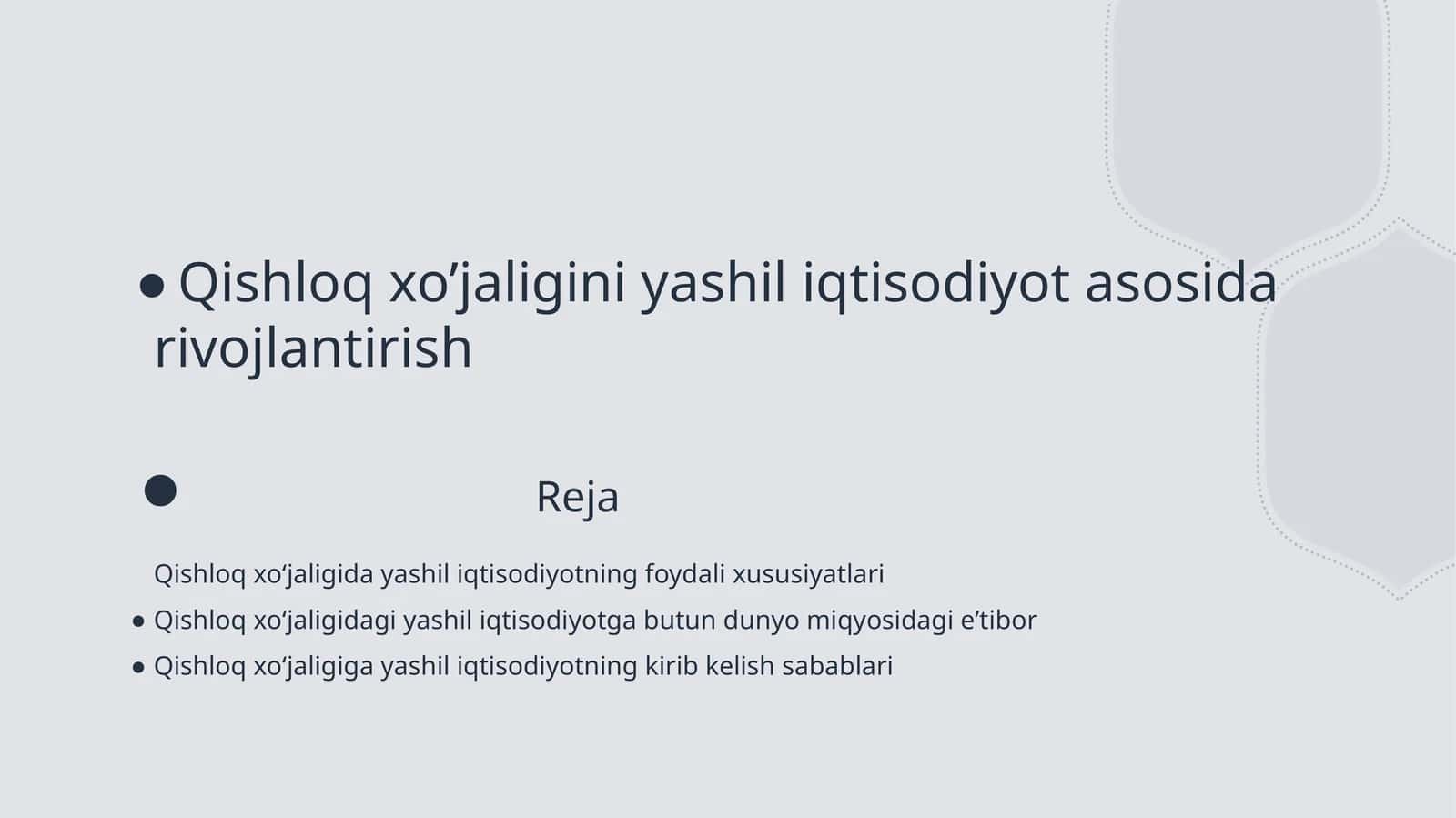 Qishloq xo’jaligini yashil iqtisodiyot asosida rivojlantirish