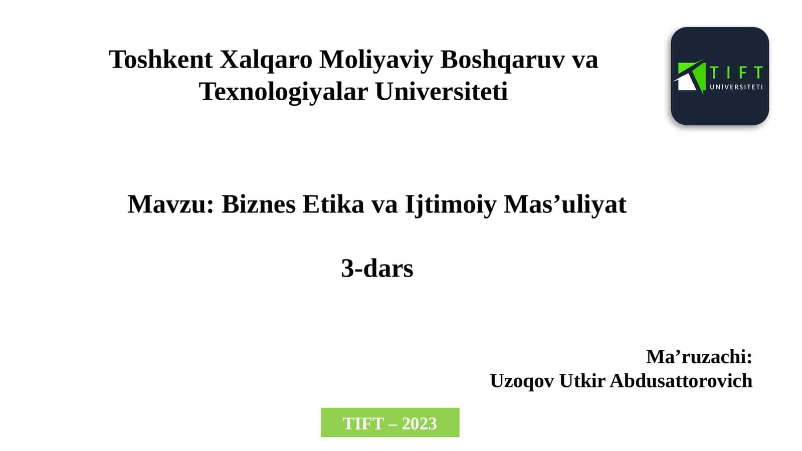 Biznes Etikava Ijtimoiy Mas’uliyat