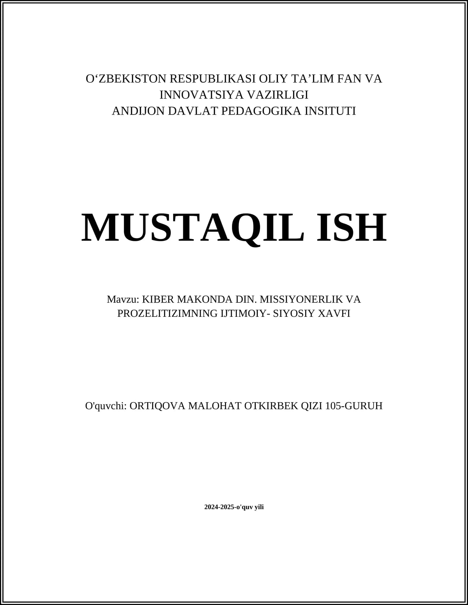 KIBER MAKONDA DIN. MISSIYONERLIK VA PROZELITIZIMNING IJTIMOIY- SIYOSIY XAVFI