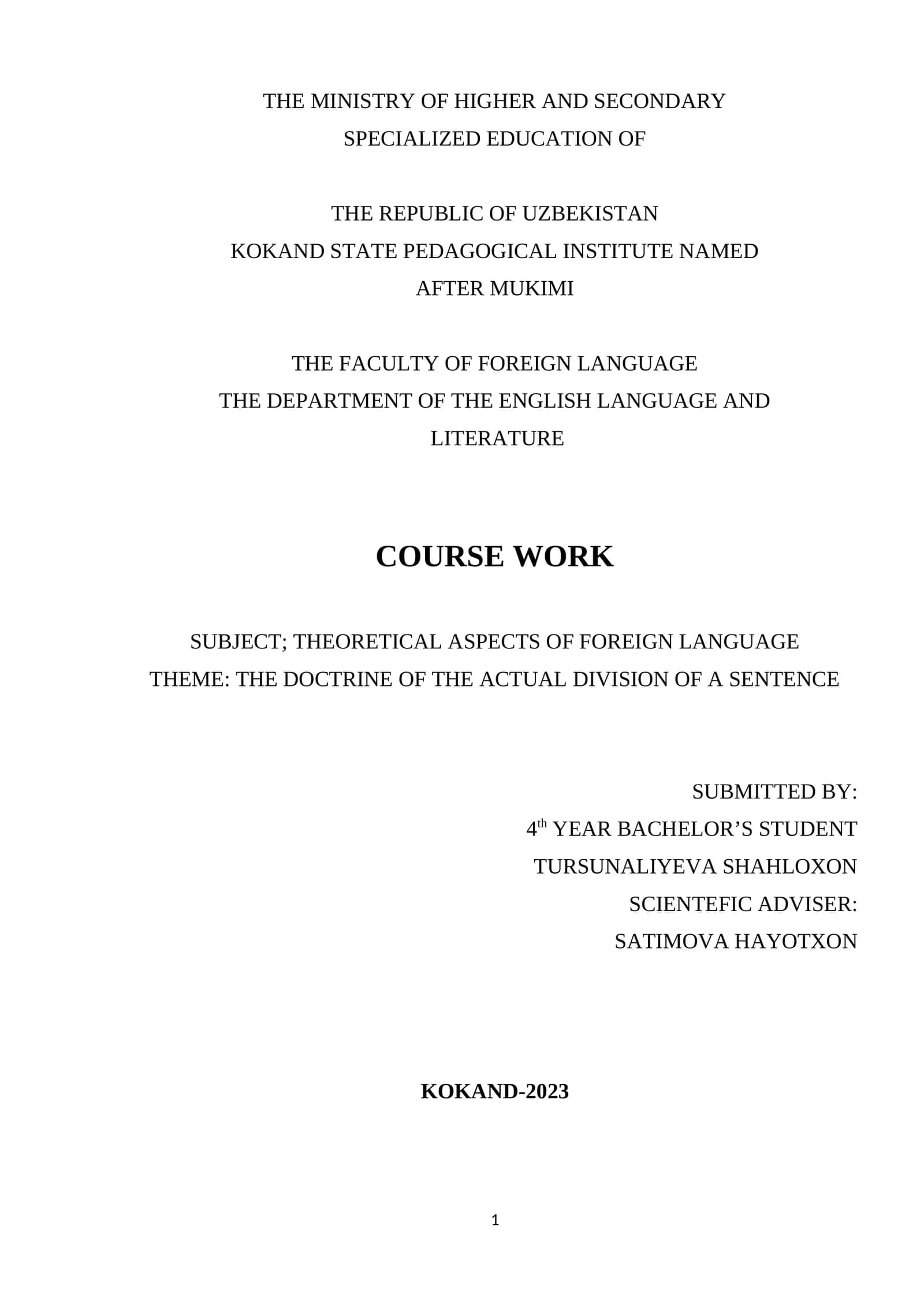 THE DOCTRINE OF THE ACTUAL DIVISION OF A SENTENCE