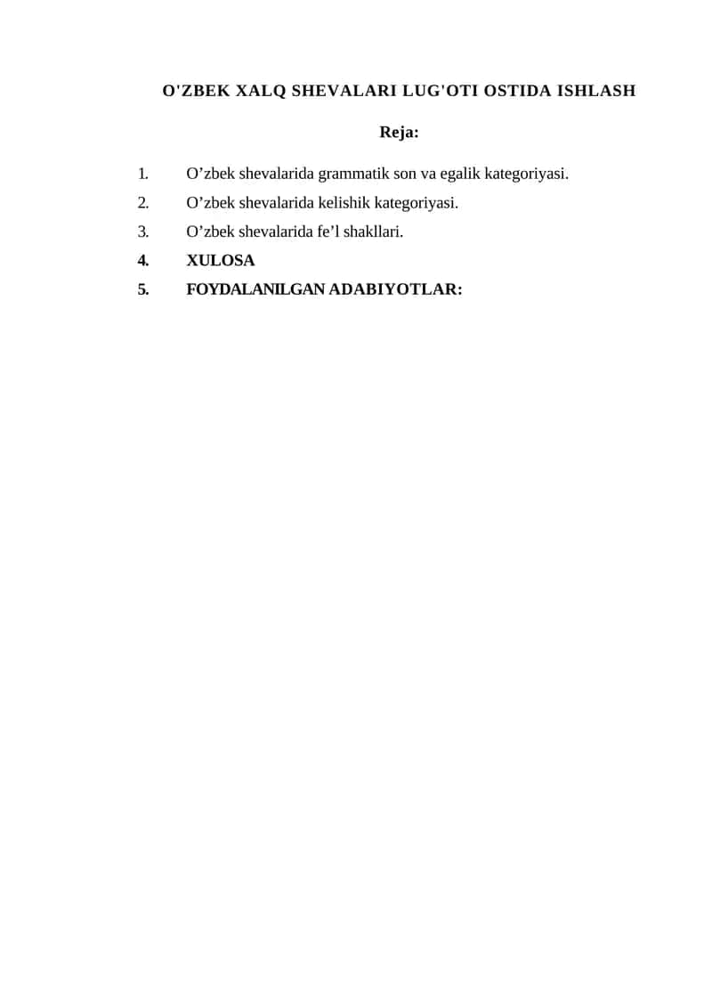 O'zbek Xalq Shevalari Lug'oti Ostida Ishlash