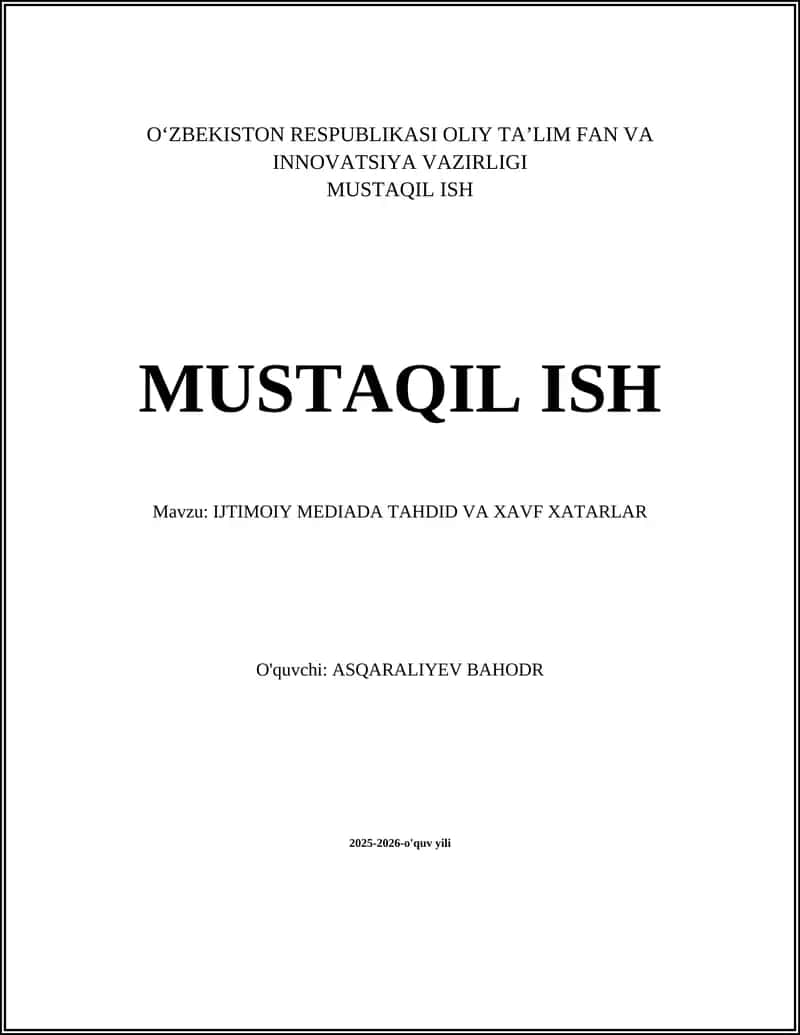 IJTIMOIY MEDIADA TAHDID VA XAVF XATARLAR
