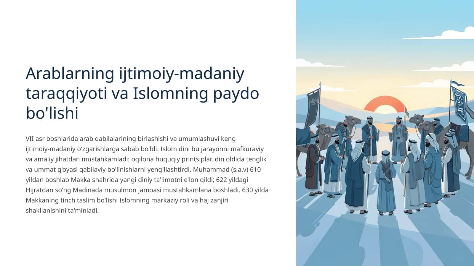 Arablarning ijtimoiy‑madaniy taraqqiyoti va Islomning paydo bo'lishi