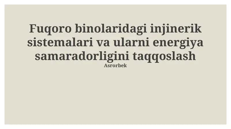 Uy-joy binolarida muhandislik tizimlari