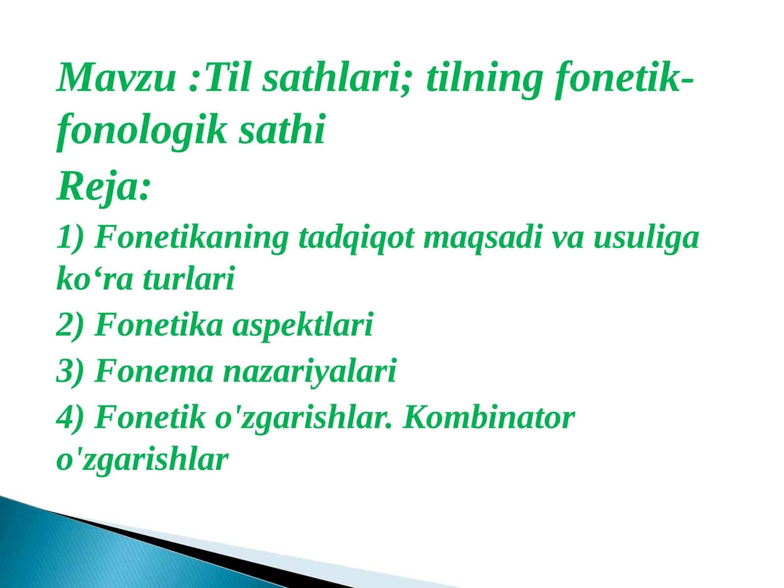 Til sathlari; tilning fonetik-fonologik sathi