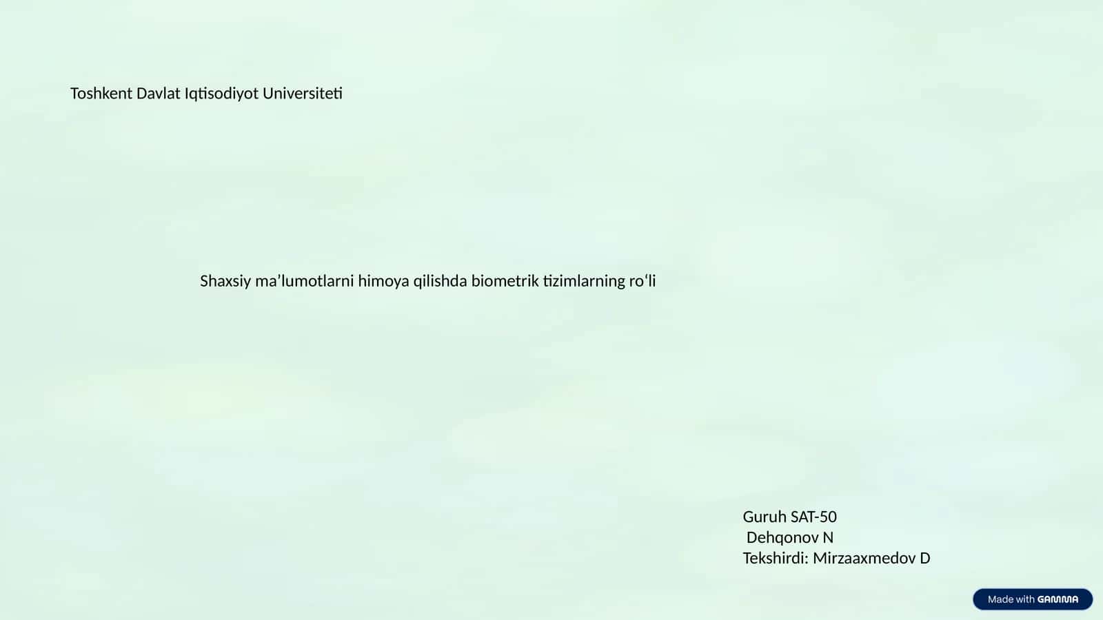 Shaxsiy ma'lumotlarni himoya qilishda biometrik tizimlarning ro'li