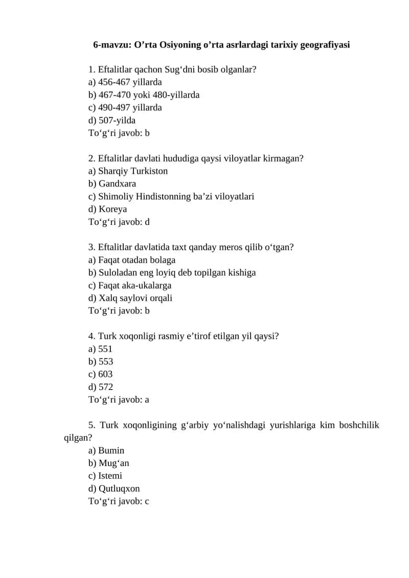 O'rta Osiyoning o'rta asrlardagi tarixiy geografiyasi