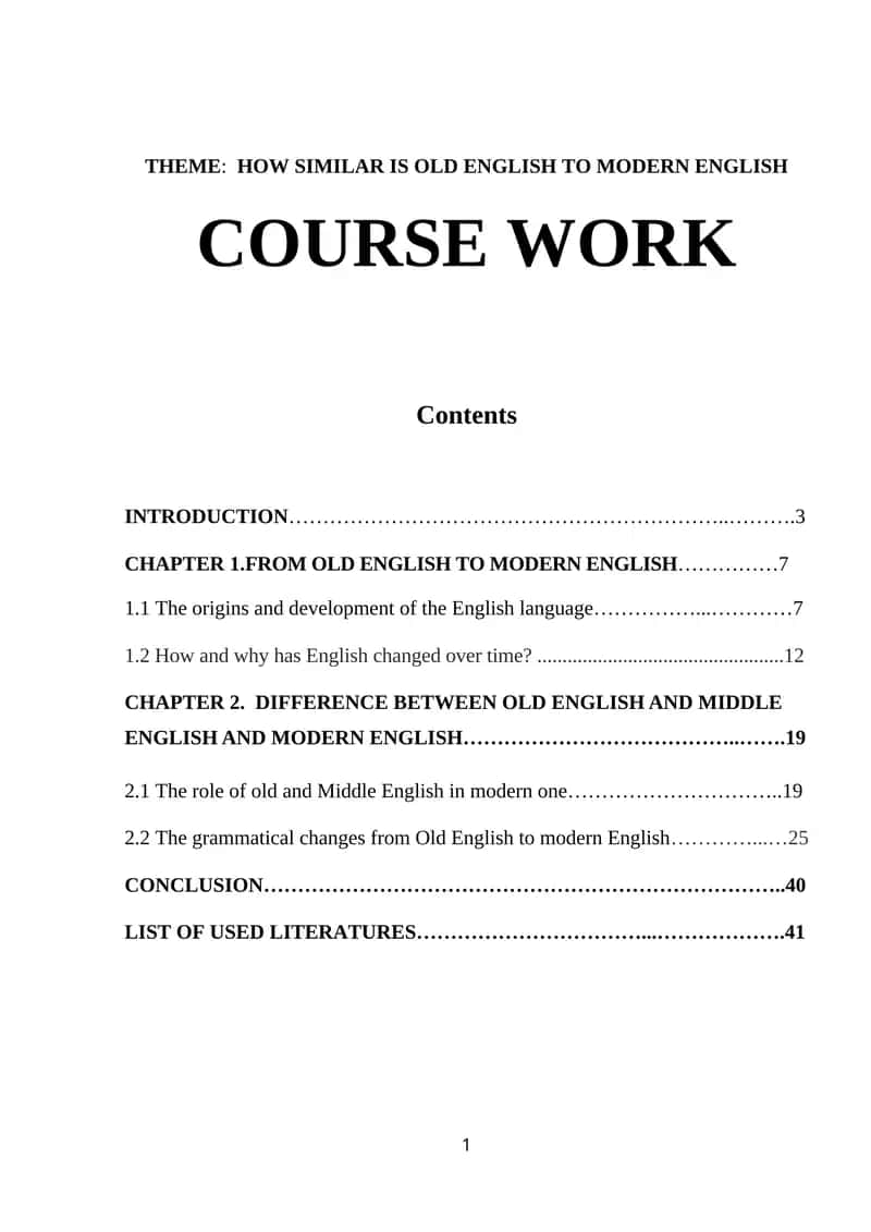 Old English to Modern English Course Work